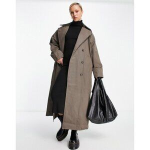 Weekday Jones Waxed Coat in Olive Green